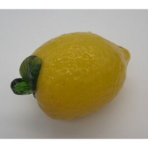 VTG Hand Blown Glass Lemon Fruit Basket Vegetable Yellow Art Murano Style